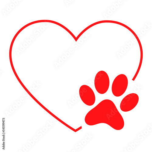 red dog paw heart prints on white