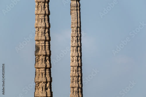 Detail of ornate stone pillars in the tourist site of Pondicherry. photo