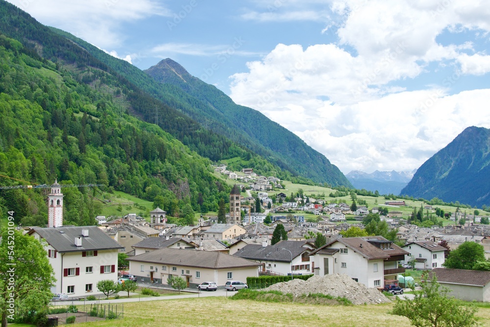 View of beautiful town of Poschiavo in Switzerland