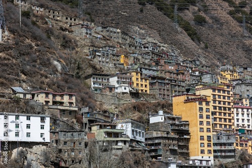 Houses built near mountains in Ya'an, Sichuan, China photo