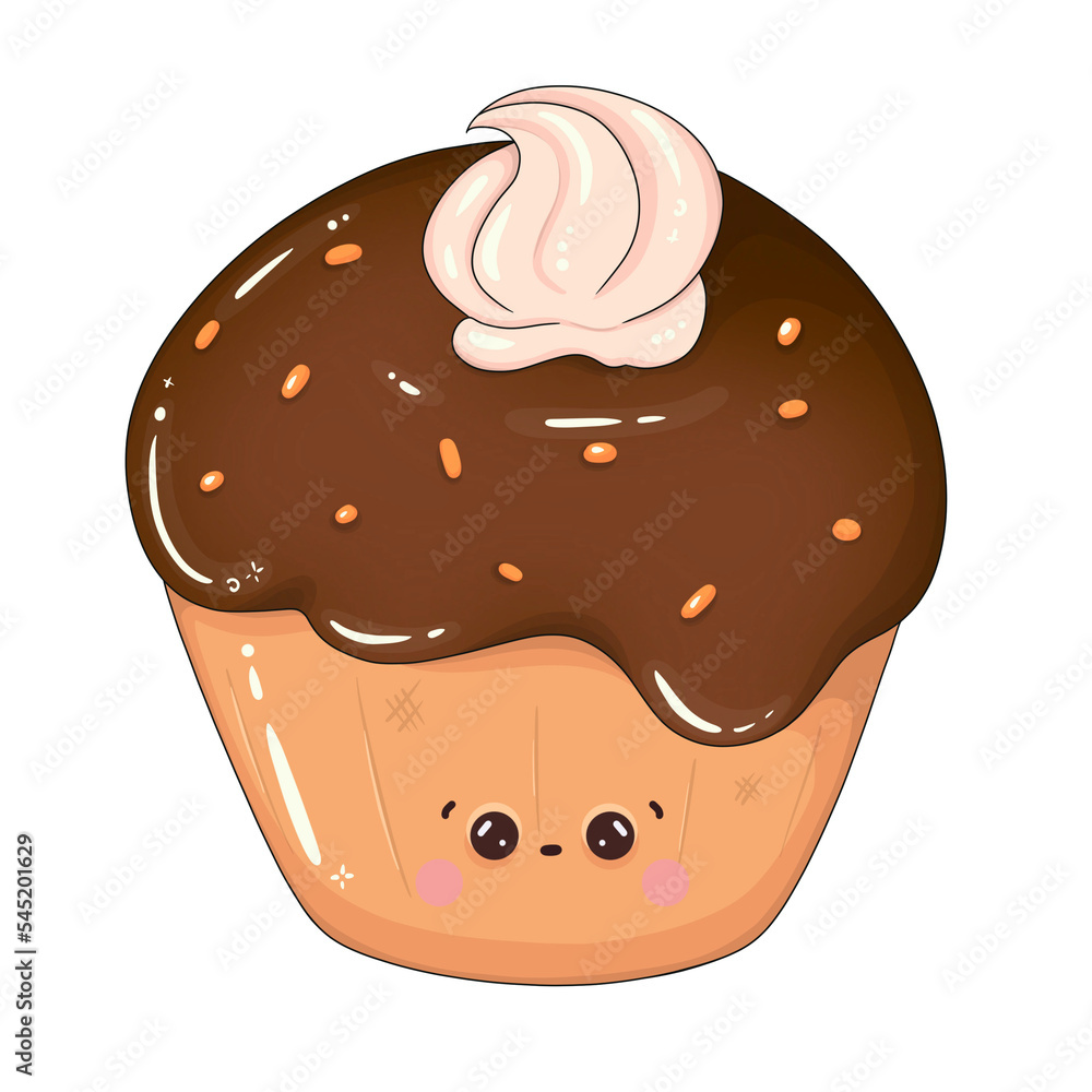 Kawaii chocolate cupcake on transparent background Kawaii chocolate cupcake on transparent background