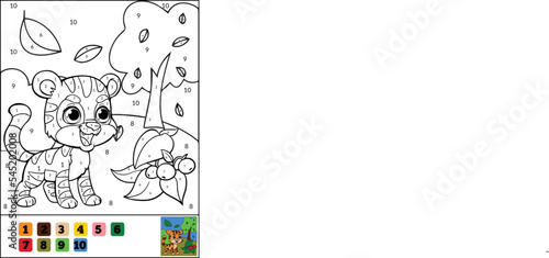 Color the cute Animal by numbers. Beautiful coloring book page for kids. Worksheet for education