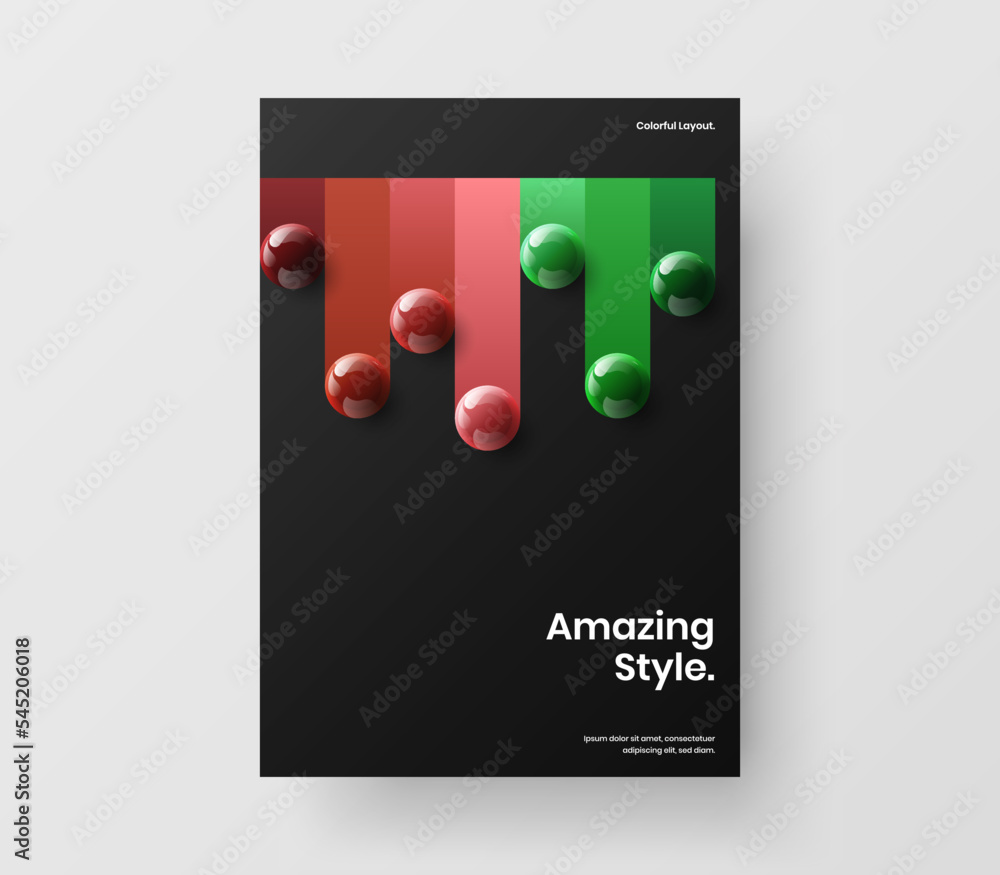 Clean 3D balls corporate brochure concept. Simple booklet design vector layout.