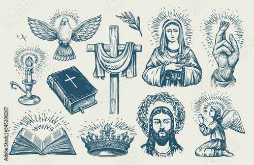 Fotografia, Obraz Religion symbols set sketch