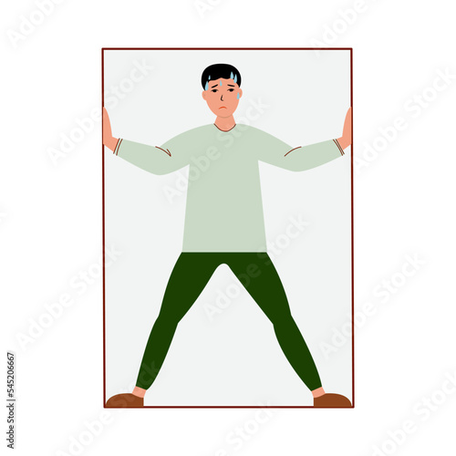 Asian Boy suffering from claustrophobia, human fear concept vector Illustration on a white background.