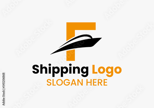 Letter F Shipping Logo Sailboat Symbol. Nautical Ship Sailing Boat Icon