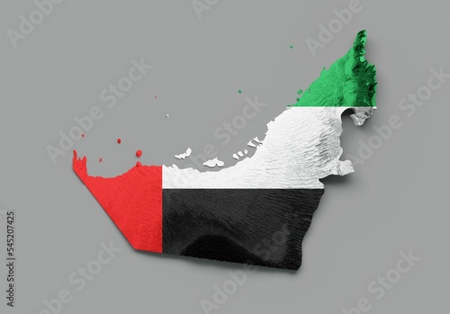 Canvas Print 3D rendering of the Dubai map flag shaded relief color height map on white backg