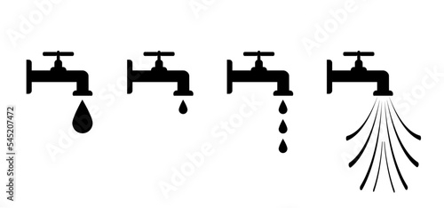 Water jet. Faucet vector icon. Water tap or water drups. World water day  march. Vector H2O day or save the water day. Outside  bathroom  kitchen faucet.