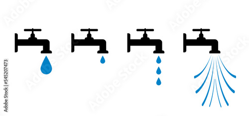 Water jet. Faucet vector icon. Water tap or water drups. World water day, march. Vector H2O day or save the water day. Outside, bathroom, kitchen faucet.