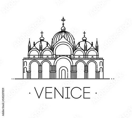 Vector line illustration of St Mark's Basilica. Basilica of Saint Mark, Venice, Italy