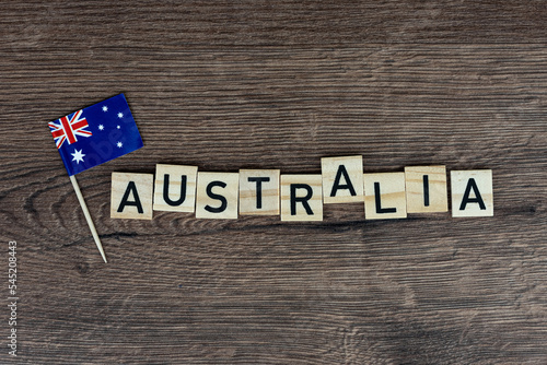 Australia - wooden word with australian flag (wooden letters, wooden sign)