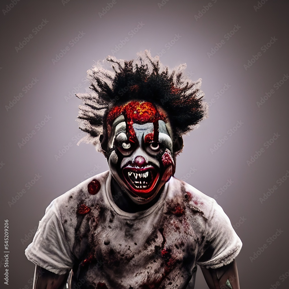 Zombie clown, walking dead, undead, 3d render, illustration