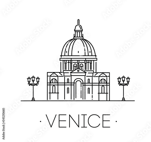 Vector line illustration of Santa Maria della Salute. Saint Mary of Health, Venice, Italy photo