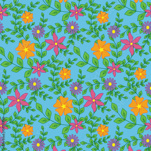 seamless floral soring vector pattern for textile, print, wallpaper,  tablecloth, with pink, violet, orange flowers