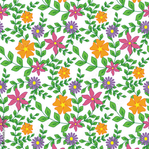 isolated seamless floral soring vector pattern for textile, print, wallpaper,  tablecloth, with pink, violet, orange flowers