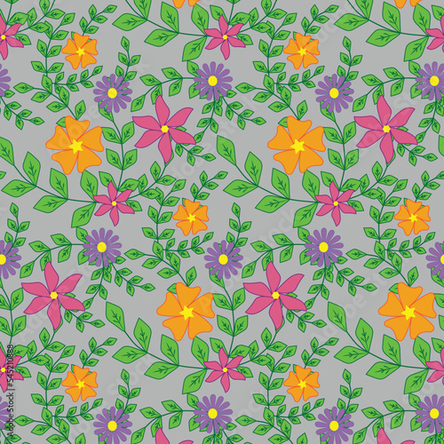 seamless floral soring vector pattern for textile, print, wallpaper,  tablecloth, with pink, violet, orange flowers