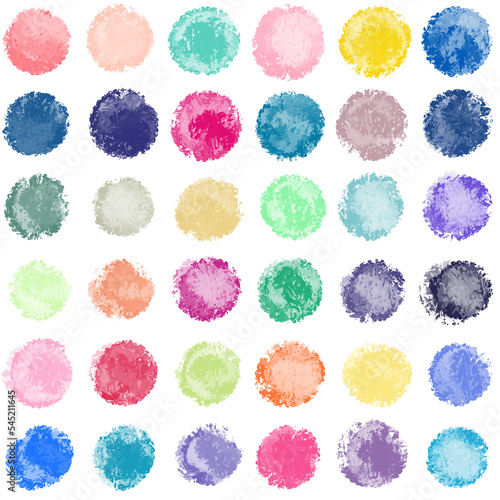 Multicolored watercolor circles isolated on white background. Graphic round strokes, digital paint spots