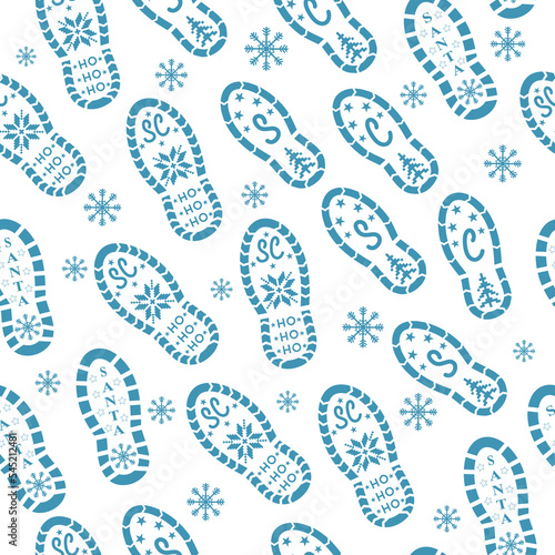 Santa's footprints seamless pattern. Christmas vector pattern.