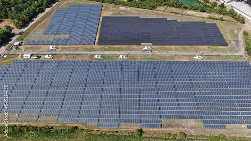 Solar energy farm. Aerial view of a solar farm in Asia.