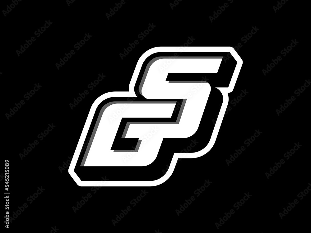 Initial letter S and G, SG, GS, overlapping interlock logo, monogram line art style, grey white on black background Initial letter S and G, SG, GS, overlapping interlock logo, monogram line art style, grey white on black background