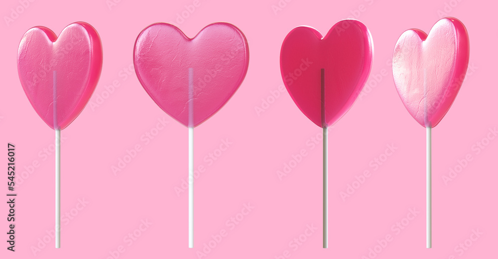 Sweet heart shaped lollipops. Isolated on background. 3d illustration