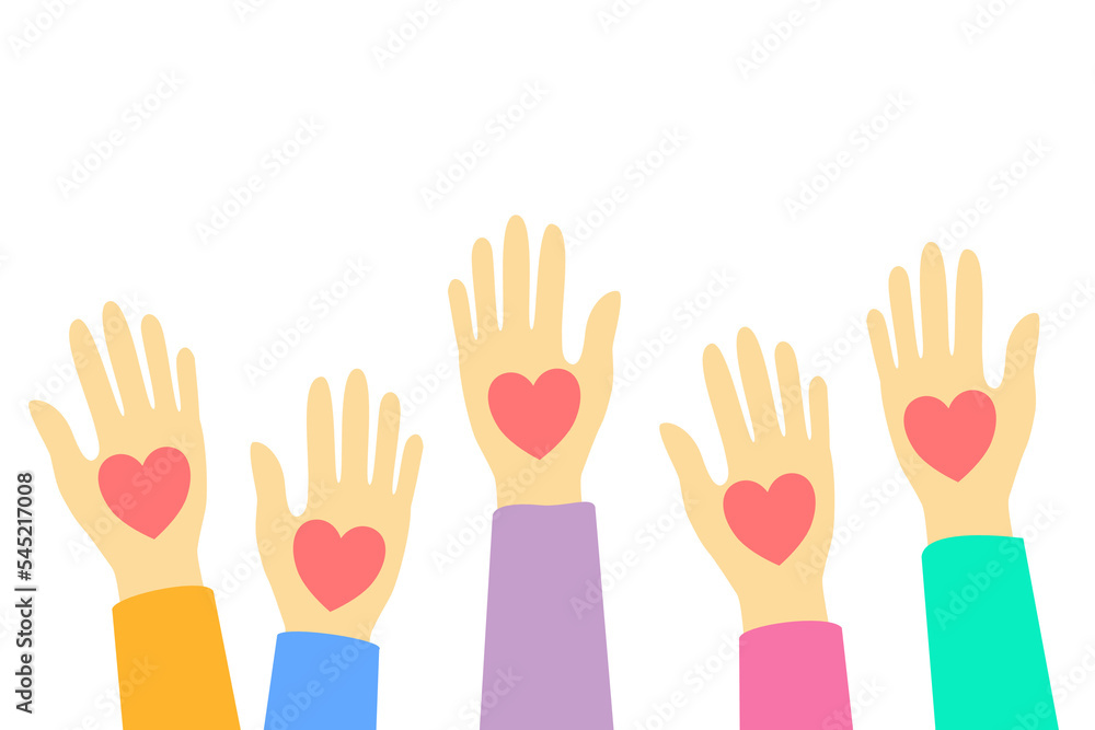 Fototapeta premium human hands volunteer with hearts isolate on transparent background.