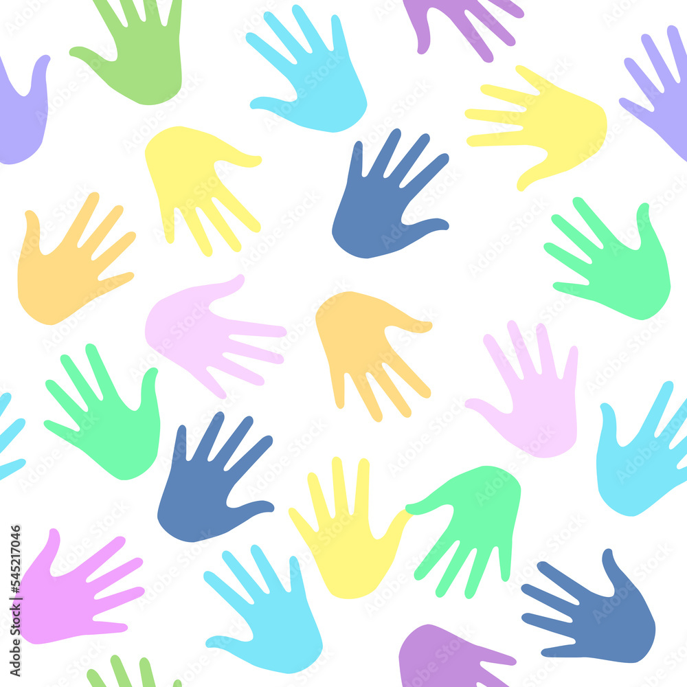Colorful Hand seamless pattern on transparent background.