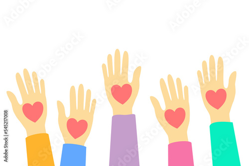 human hands volunteer with hearts isolate on transparent background.