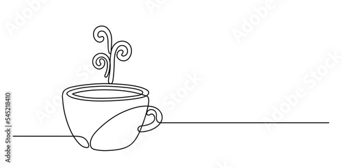 Cup of tea, or coffee. Continuous line drawing.