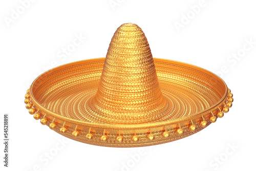 Hat gold sombrero isolated on a white background, 3d render