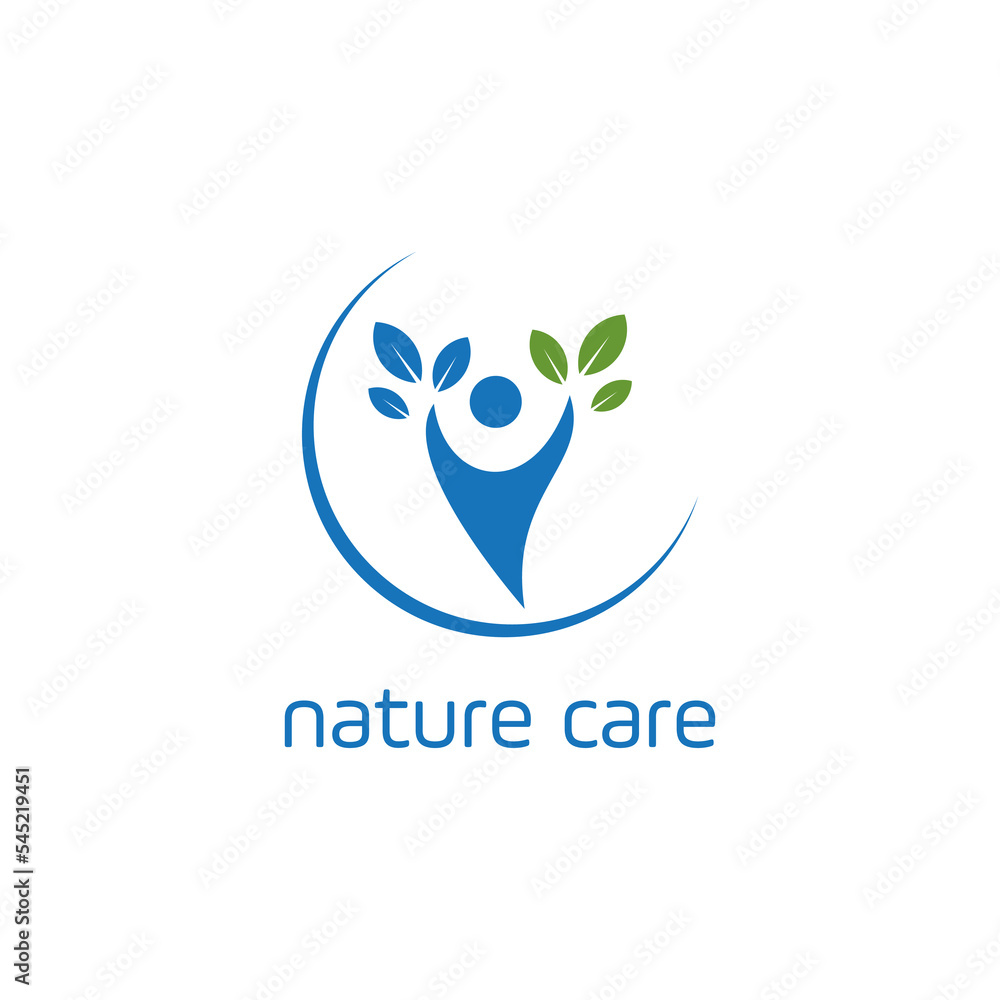 nature care logo design with leaf person people hand vector template