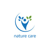 nature care logo design with leaf person people hand vector template