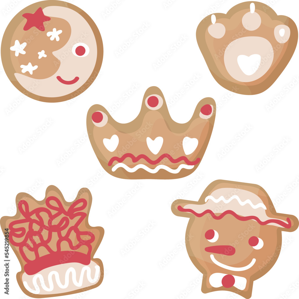 Obraz premium Gingerbread classic decorated cookie vector set