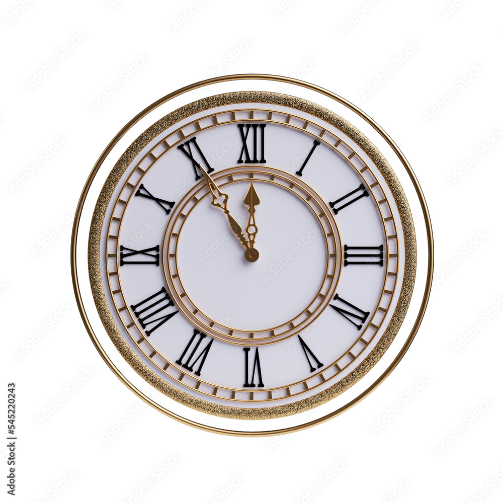 Fototapeta premium Golden Christmas clock. 3d illustration