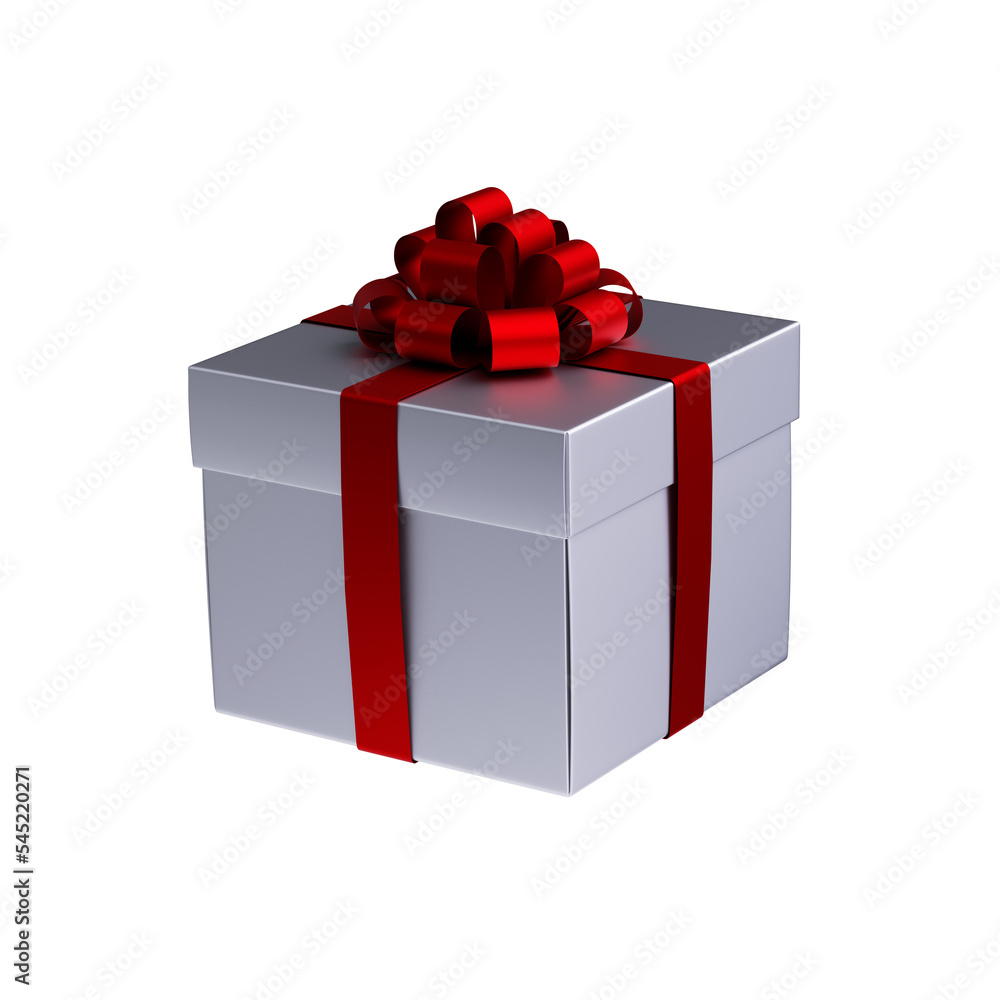 White gift box with red ribbon and bow. Christmas 3d element White gift box with red ribbon and bow. Christmas 3d element
