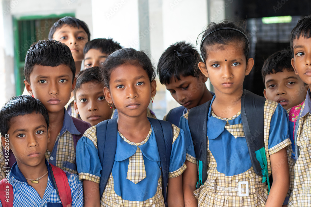 Obraz premium Group of School boys with backpack at school