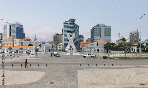 View at the Luanda marginal, Sonangol head office tower building, downtown lifestyle, modern skyscrapers and other buildings on Luanda downtown