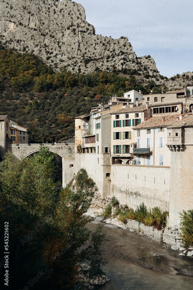 Entrevaux, France - 30.10.2022 : View of the medieval town of Entrevaux on an autumn day