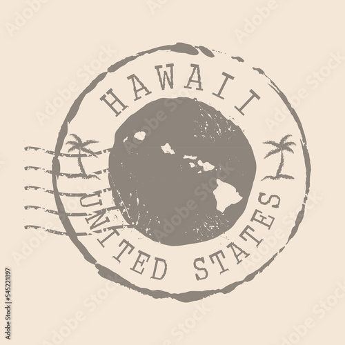 Stamp Postal of Hawaii. Map Silhouette rubber Seal.  Design Retro Travel. Seal  Map Hawaii of United States grunge  for your design.  EPS10