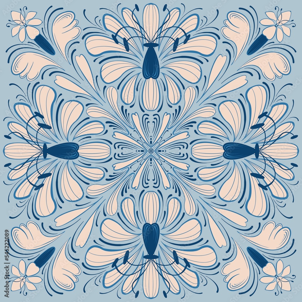 Square-shaped ornaments with floral motifs Square-shaped ornaments with floral motifs