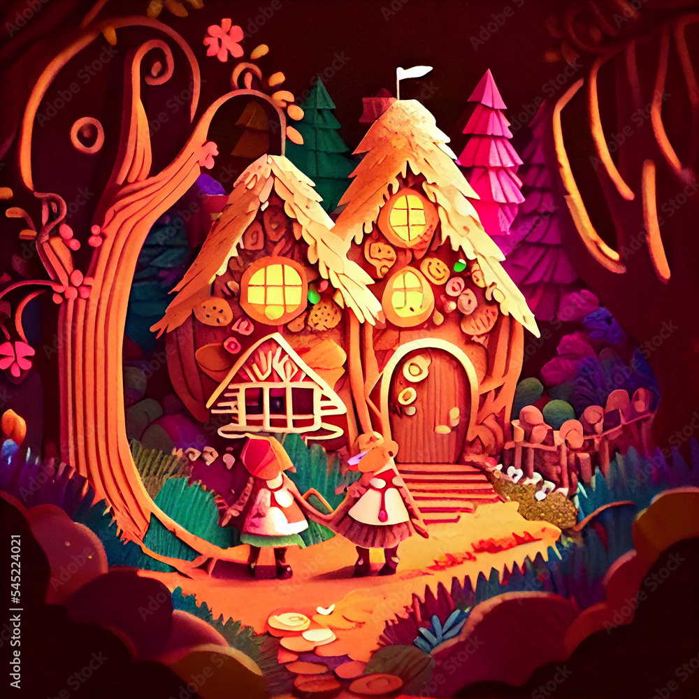 Fairy Tale Paper Cut Scene of Hansel and Gretel Fairy Tale Paper Cut Scene of Hansel and Gretel