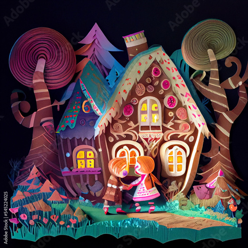 Fairy Tale Paper Cut Scene of Hansel and Gretel