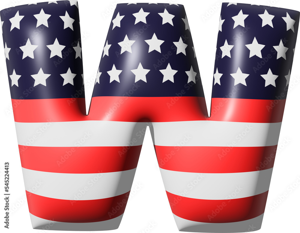 Obraz premium Uppercase Letter W Stars and stripes USA National flag style alphabet 3D