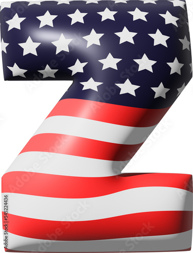 Uppercase Letter Z Stars and stripes USA National flag style alphabet 3D
