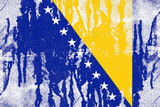 Bosnia and herzegovina flag painted on old distressed concrete wall background