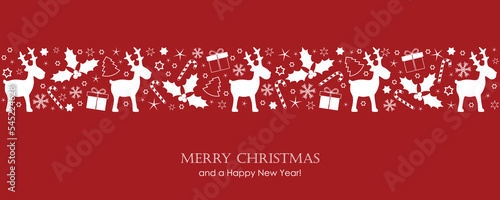 christmas card with deer berry star gift and snowflake border