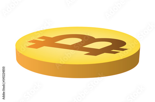 Golden perspective coin with bitcoin symbol