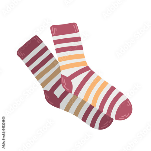 Knitted socks with yellow and crimson stripes