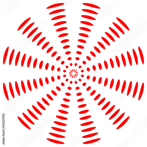 Dotted wheel, seamless, abstract pattern. Red dots on transparent background 