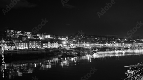 Black and white harbour skyline 